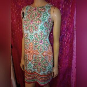 London Times sleeveless multicolored summer dress, size 6